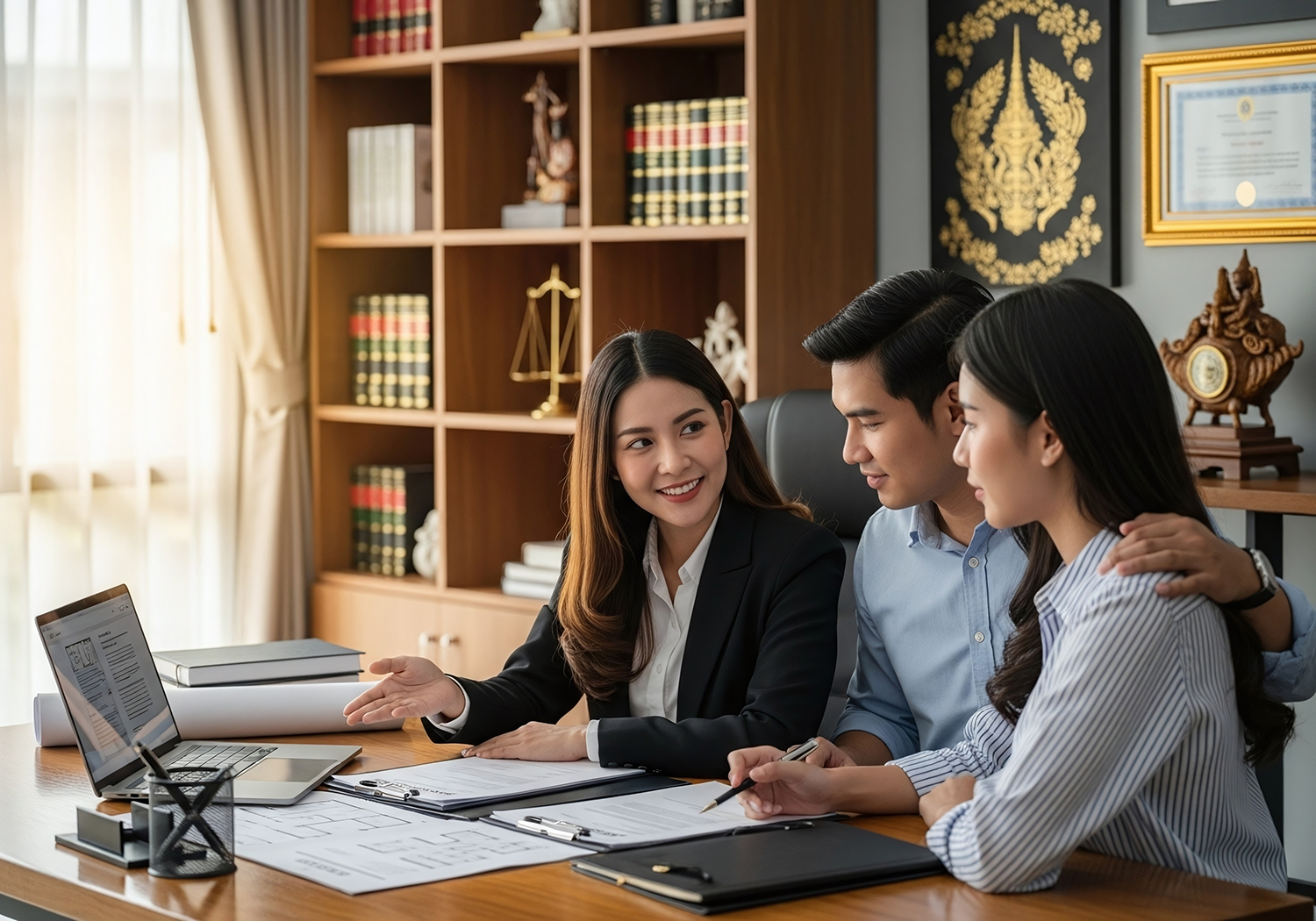 Confident Asian financial advisor presenting investment options